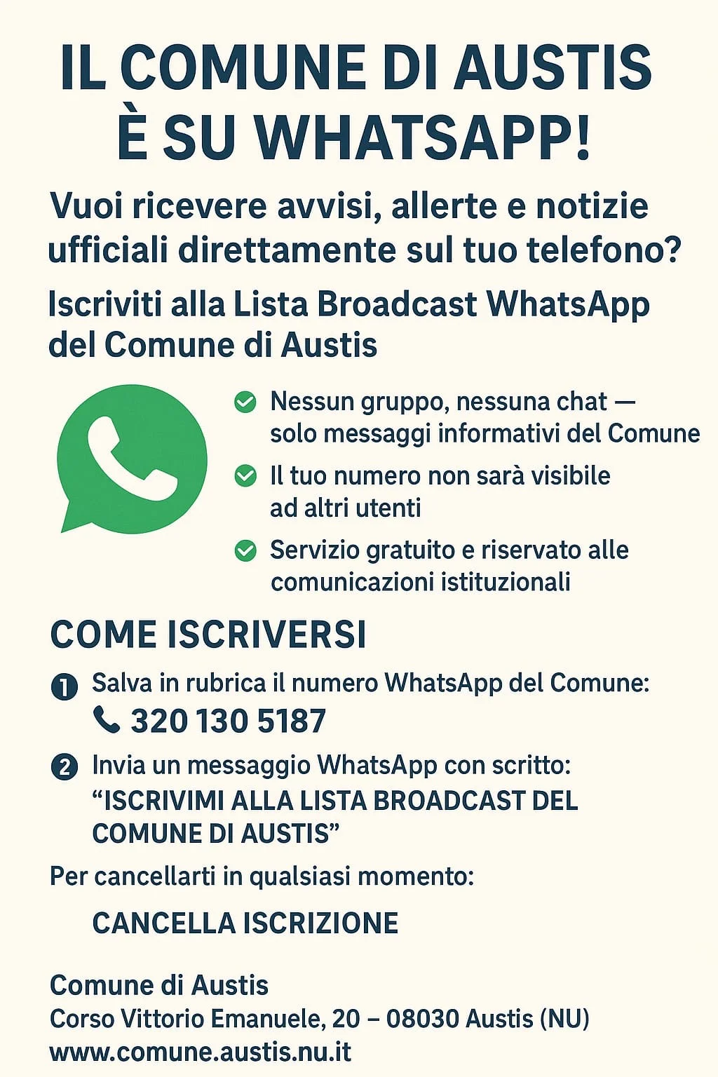 Servizio di messaggistica broadcast del Comune con WhatsApp