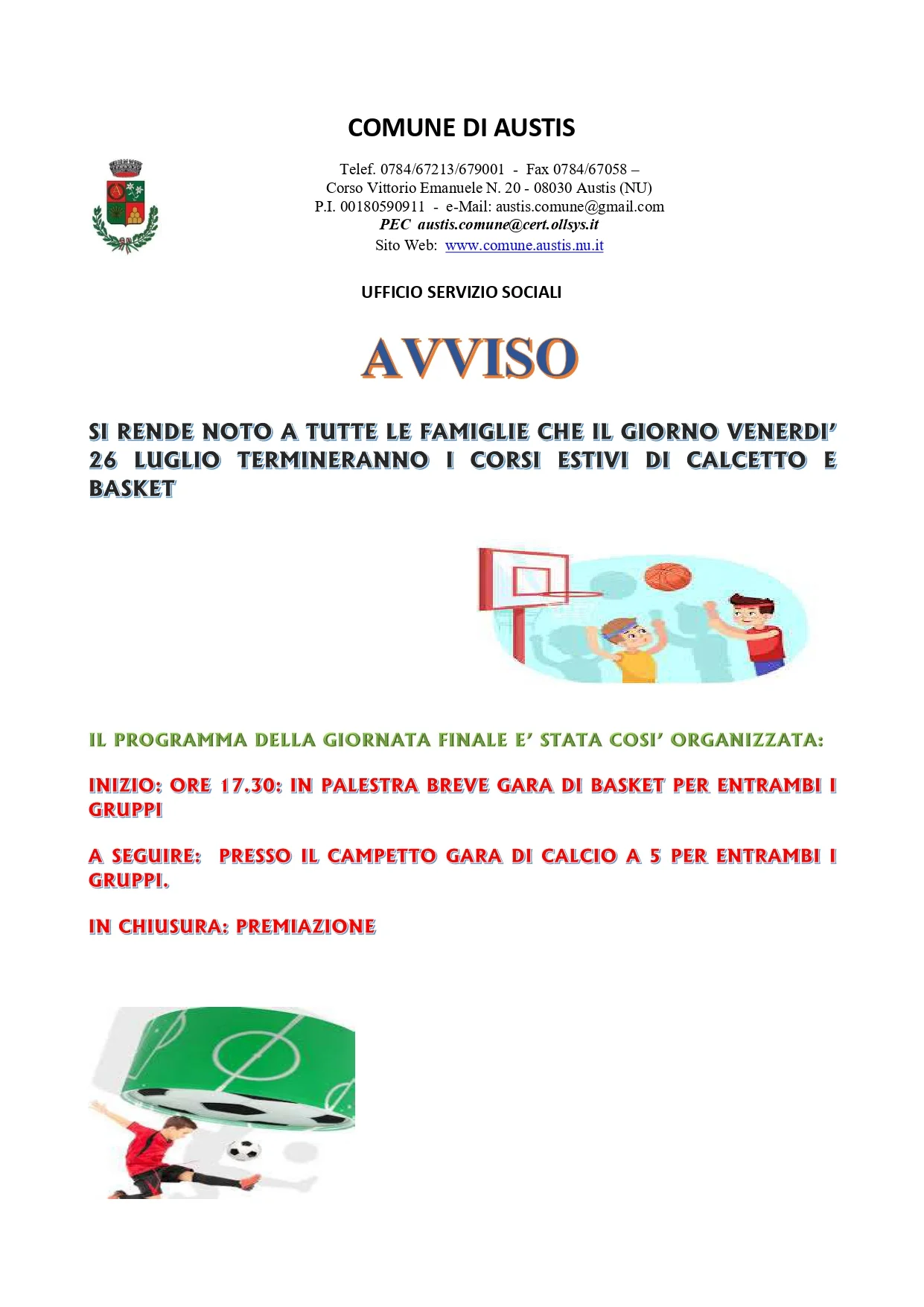 Corso estivo calcio e basket