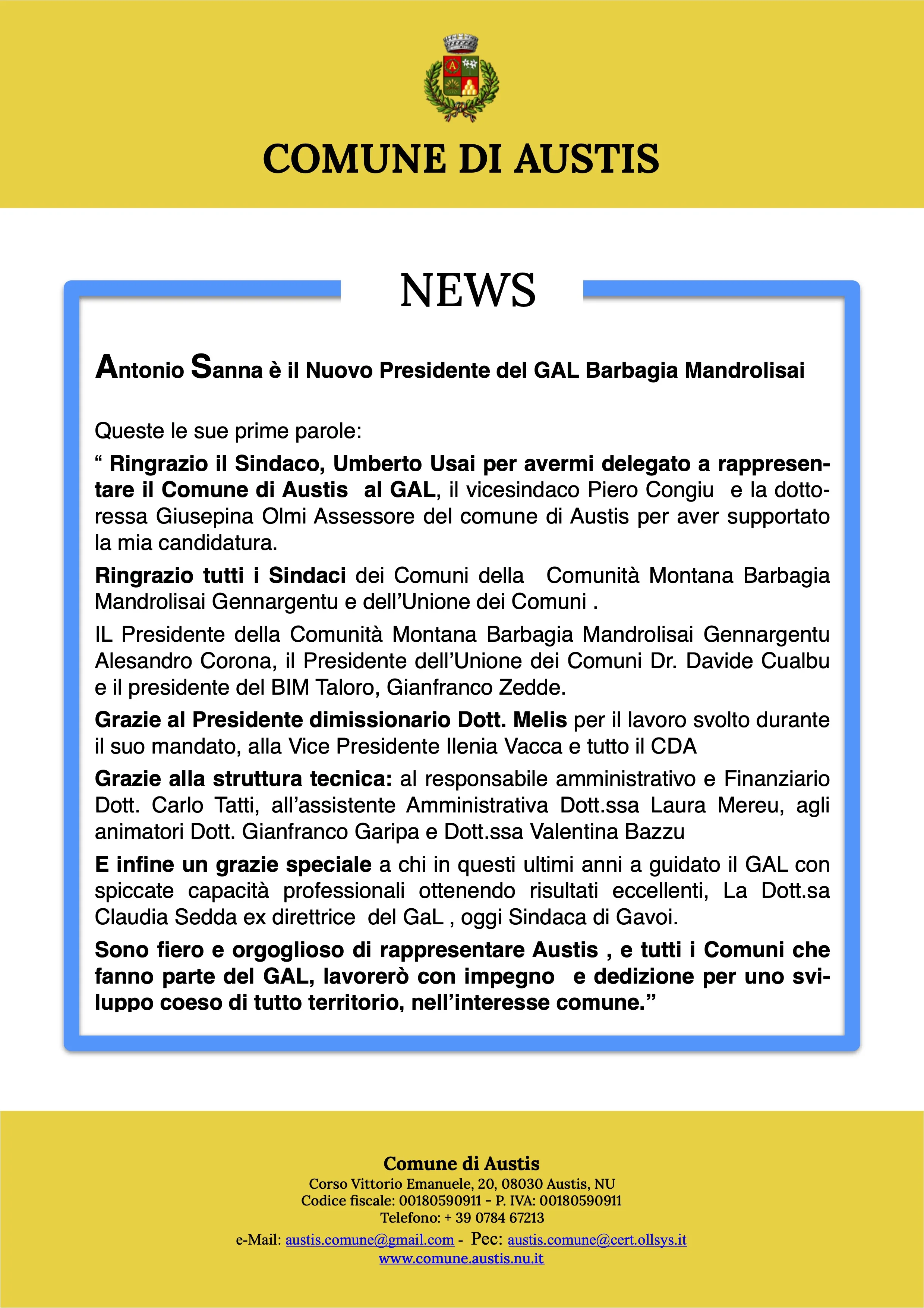 Antonio Sanna Presidente Del GAL BMG