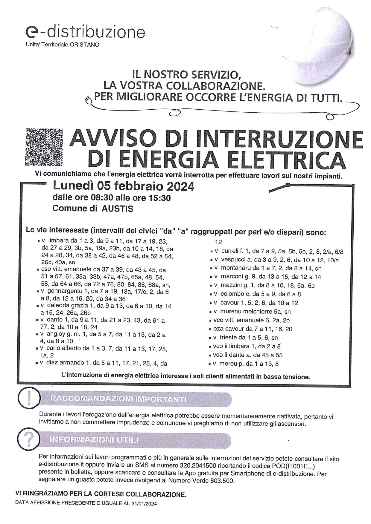 Avviso di interruzione di energia elettrica