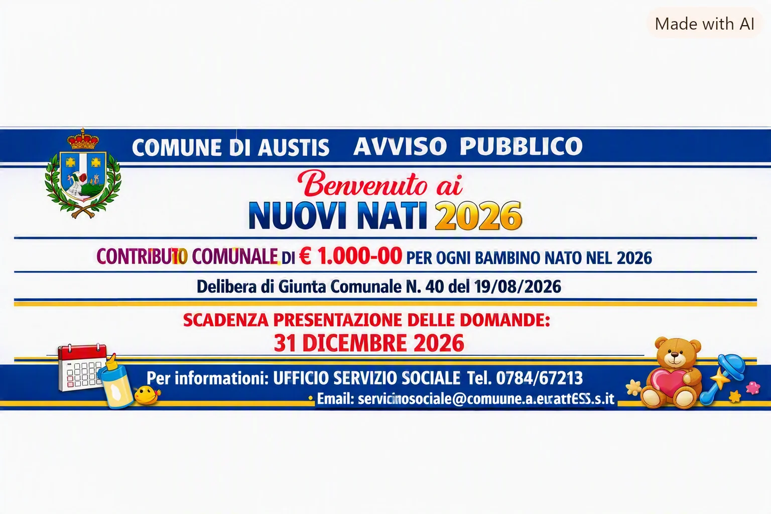 Benvenuto ai nuovi nati 2026 – Contributo Comunale di € 1.000,00