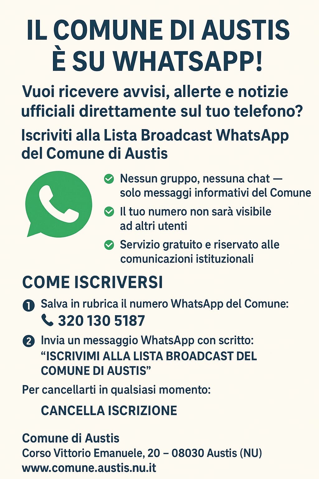 Servizio di messaggistica broadcast del Comune con WhatsApp