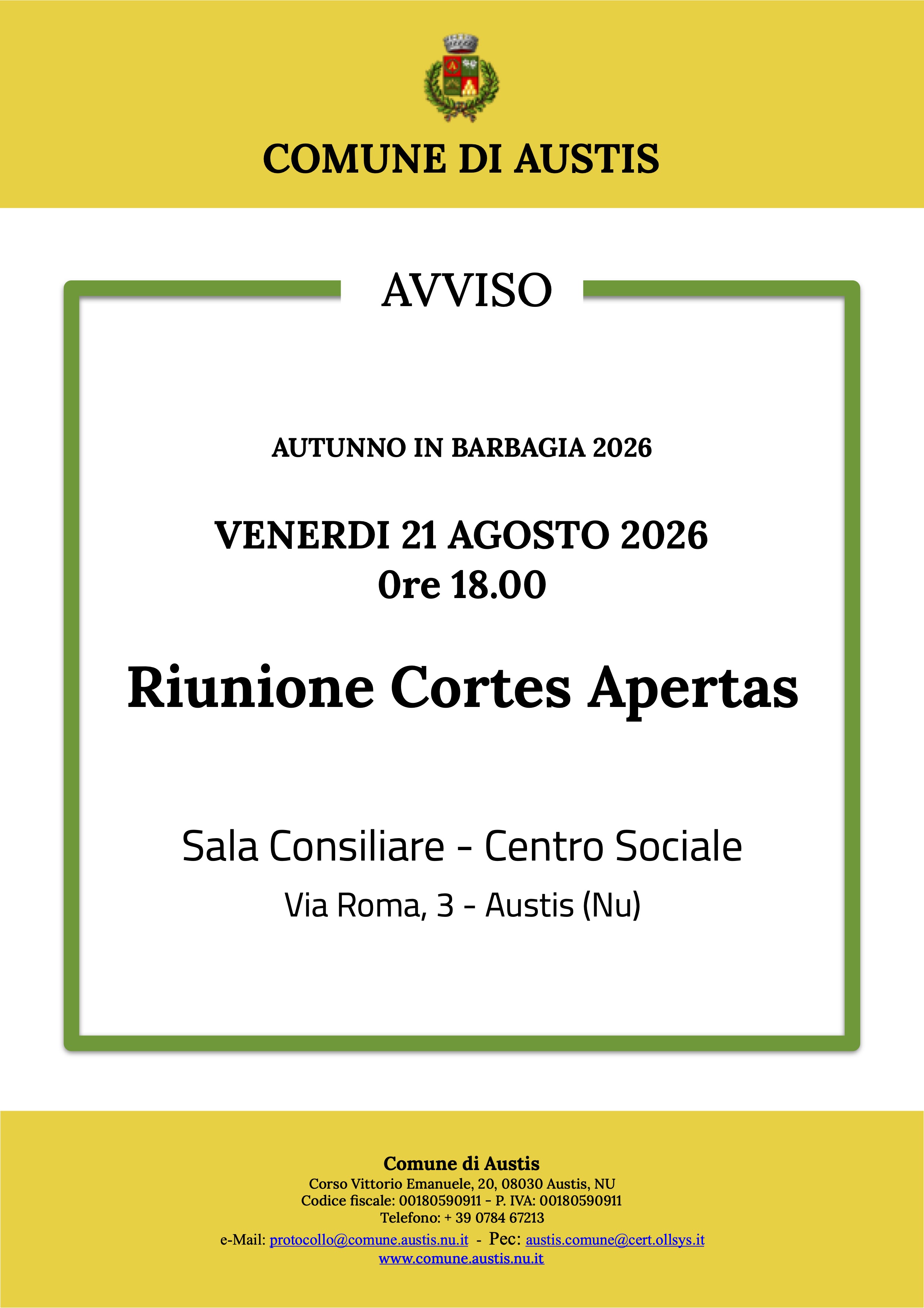 RIUNIONE PUBBLICA  CORTES APERTAS