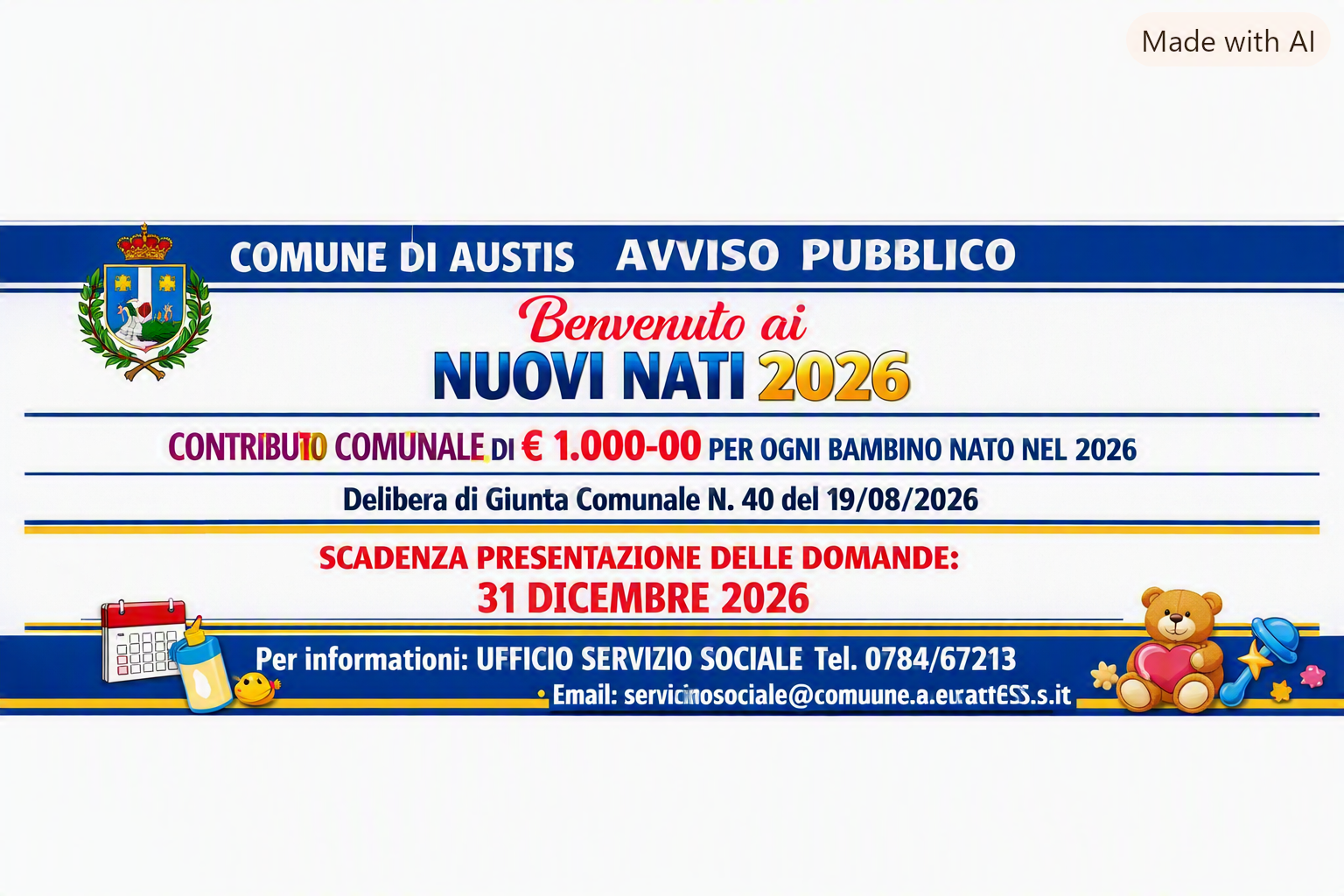 Benvenuto ai nuovi nati 2026 – Contributo Comunale di € 1.000,00