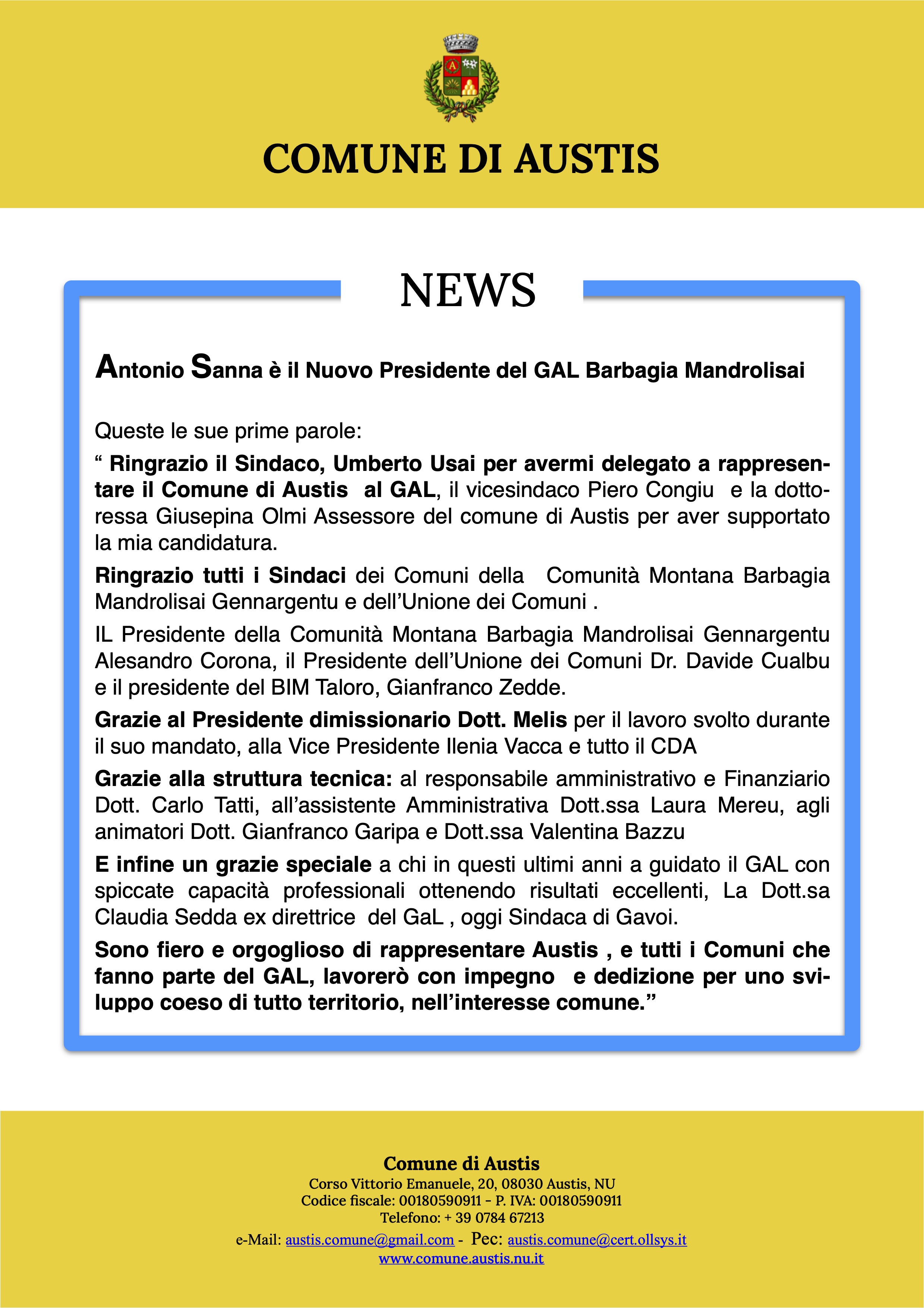 Antonio Sanna Presidente Del GAL BMG